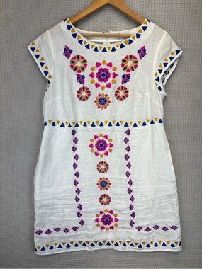 Boden 100% Linen Embroidered Boho Shift Dress 10 P Boho Cottagecore Hippie White